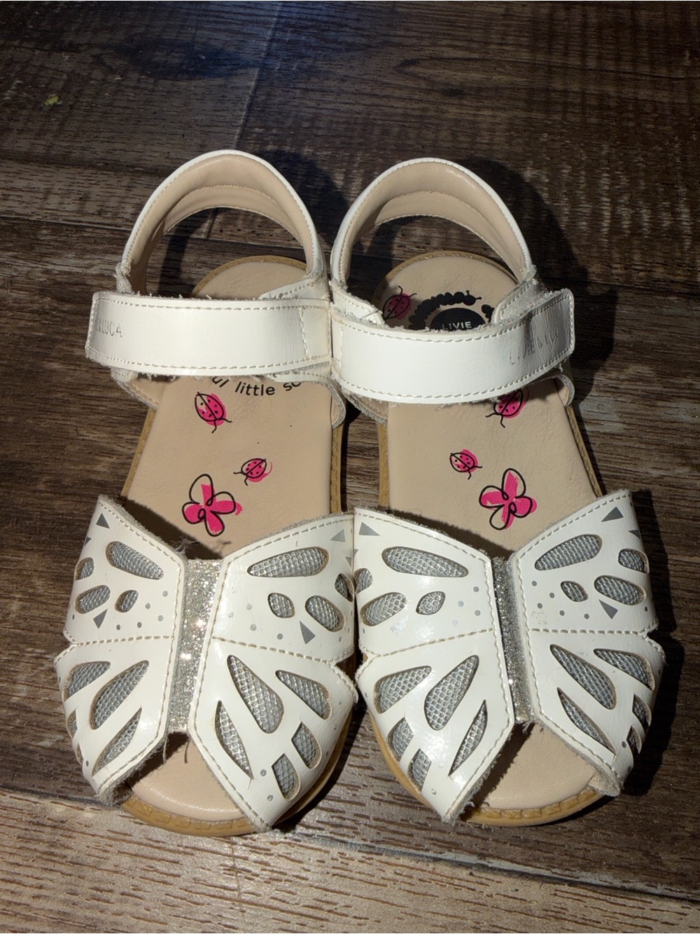 Livie & Luca glittery, white butterfly sandals size 12